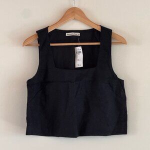 Abercrombie & Fitch Cropped Tank Top Womens S Black Linen Square Neck Sleeveless
